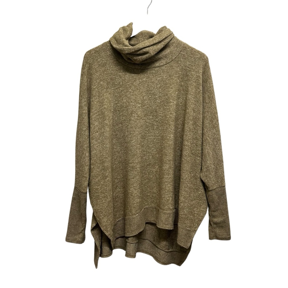 Zenana Cozy Green Oversize High Neck High Low Knit Top Size S